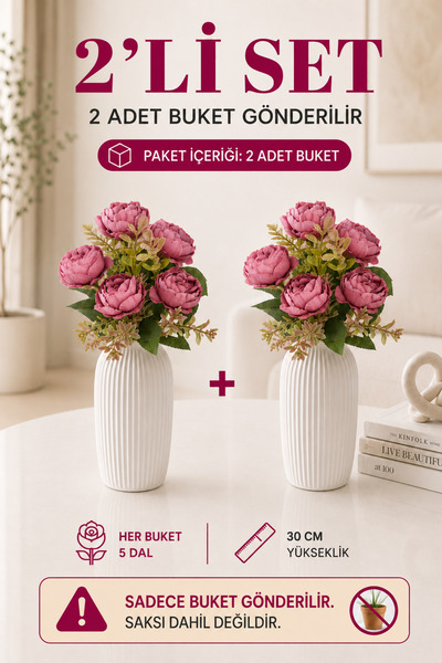 MD Aspiz Flowers 2 Demet Yapay Çiçek 5li Lüks mürdüm Şakayık Demeti 30cm ( Sa...