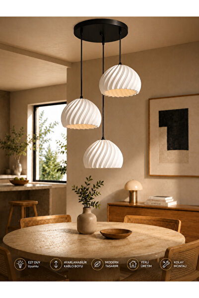 Limon 3D Desing 3’lü Dekoratif Modern Avize Sarkıt Salon Mutfak ve Yemek Masa...