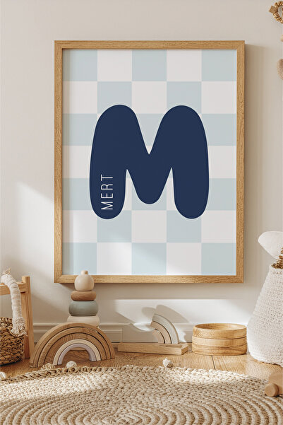 esnipix Kişiye Özel İsim Poster Çocuk Odası Harf Posteri Kareli Monogram Duva...