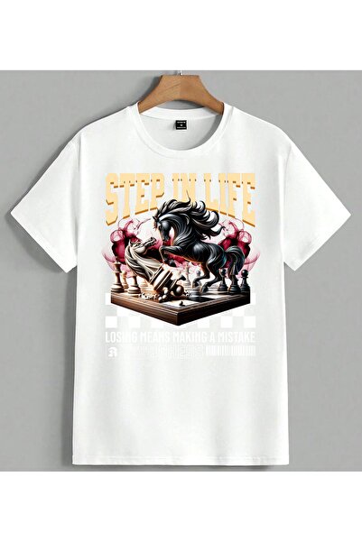 ELFERA Step İn Life Satrans at Pink Printed Unisex Oversize T-Shirt White
