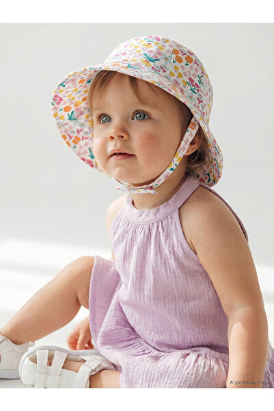 LC Waikiki Trendlucky Flower Patterned Baby Girl Bucket Hat with Difference i...