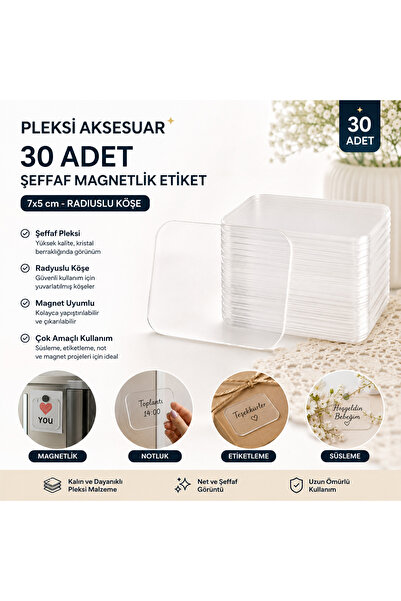 Genel Markalar 30 ADET PLEKSİ AKSESUAR- 7X5 CM- SÜSLEMEYE UYGUN ŞEFFAF MAGNET...