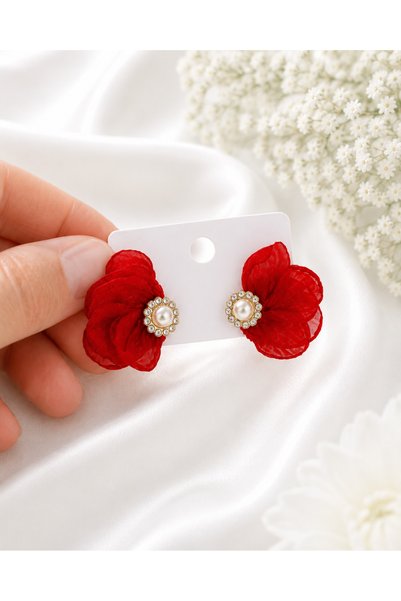 WOWMOM Half Flower Earrings – Stylish Women's Earrings with Elegant Stone and Pearl Detailing