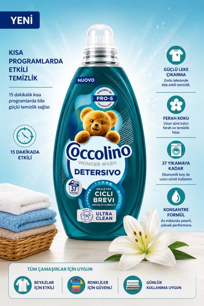Coccolino Wonder Wash Detersivo Ultra Clean Sıvı Çamaşır Deterjanı 1480 ml 37 Yıkama - Güçlü Temizlik