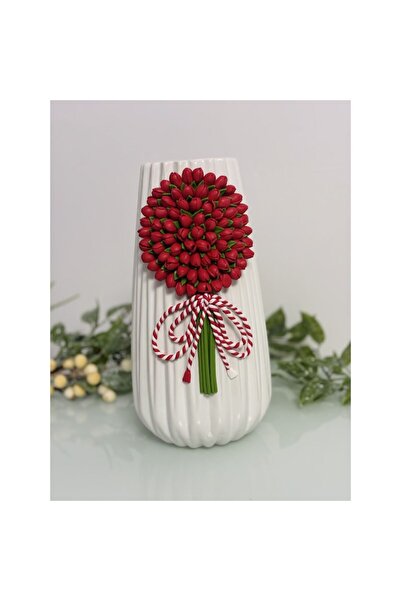 OEM Vază ceramică decorată manual cu boboci de lalele roșii – 25 cm - Cadouri Zeny Dolls - Cadou personalizat de Martisor