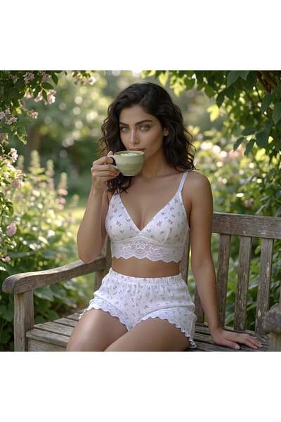 BONBON Women's Pointel Floral Patterned Ribbed Fabric Shorts Bb2760
