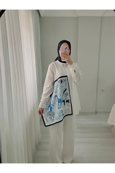 Feliz Laura Asimetrik Fular Detaylı Gömlek