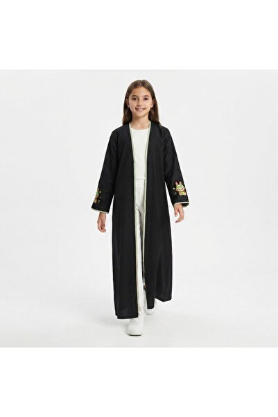 HAWRAA ABAYA عباية بناتية لف مع تطريز لابوبو على الأكمام