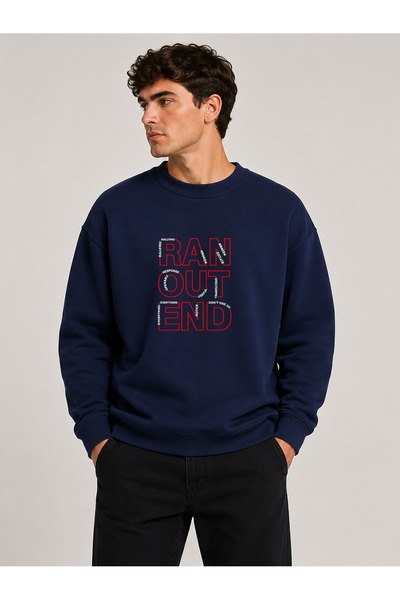 herkesemoda Ran Out Print Detailed Crew Neck 2 Thread Sweatshirt