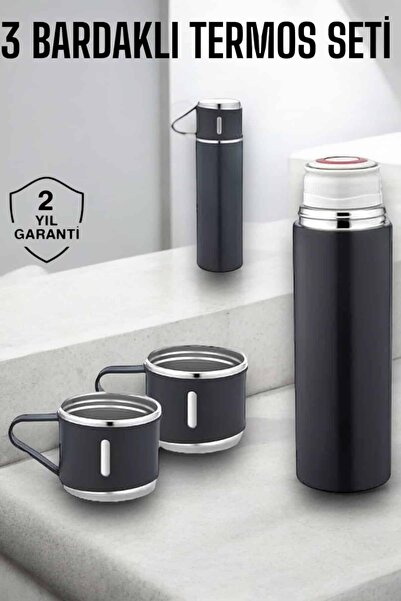 teknodayım Stainless Steel 3-Piece Thermos Set Vacuum and 8 Hours Heat Preser...