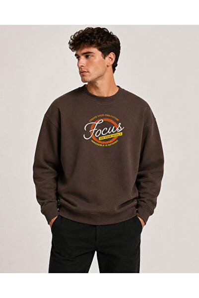 herkesemoda Focus Printed Crew Neck 2 Thread Sweatshirt