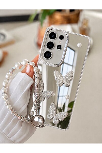 Go Aksesuar Galaxy S26 ULTRA Uyumlu AYNALI Charm KELEBEK Tasarımlı Oyuncaklı Silikon Kılıf