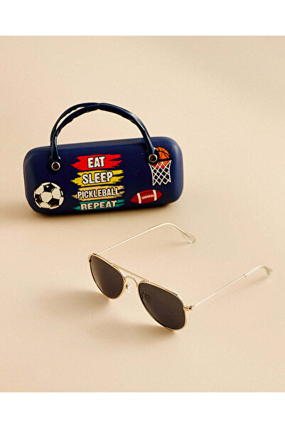 REDTAG Boys Gold Aviator Sunglasses With Printed Case