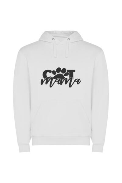 iLovePrints Mama's Feline Elegance Φούτερ με κουκούλα σε χρώμα Λευκό