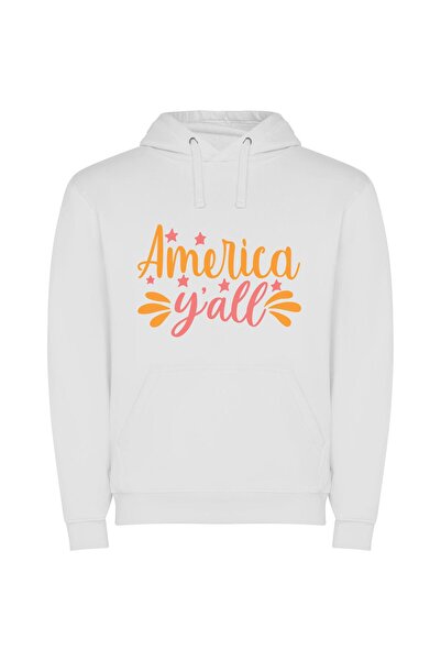 iLovePrints Colorful Americana View Φούτερ με κουκούλα σε χρώμα Λευκό