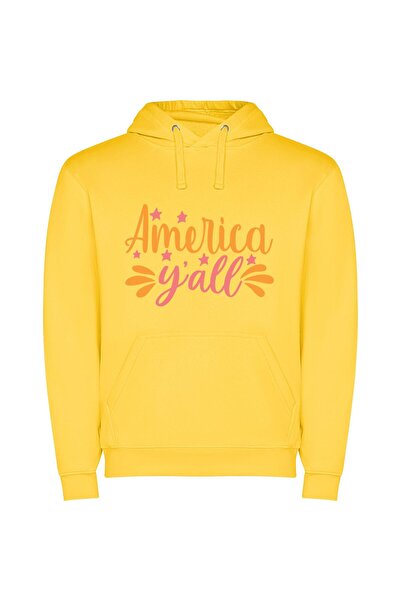 iLovePrints Colorful Americana View Φούτερ με κουκούλα σε χρώμα Κίτρινο