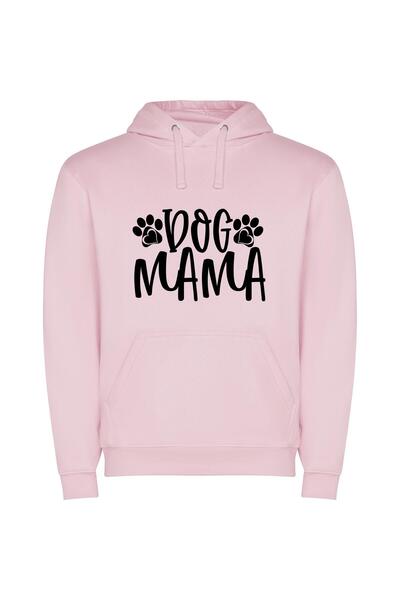 iLovePrints Monochrome Dog Mama Art Φούτερ με κουκούλα σε χρώμα Ροζ