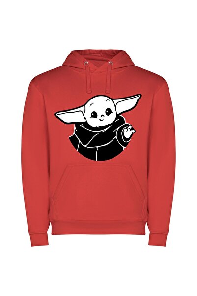iLovePrints Kawaii Baby Yoda Icon Φούτερ με κουκούλα σε χρώμα Κόκκινο