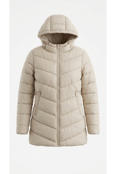 LC Waikiki Women's Coat Inflatable Hooded Long Zipper Pocket Fish Back Padded...