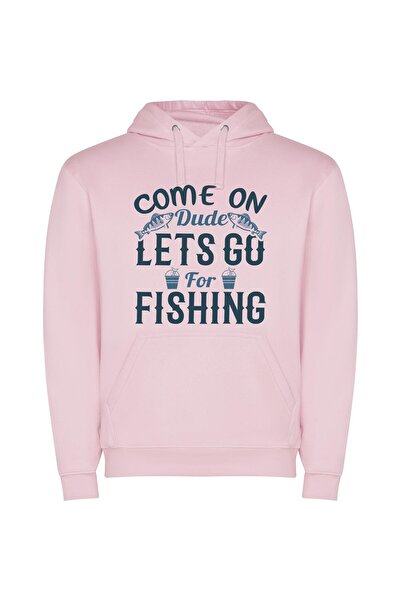 iLovePrints Fishing Fiesta - Let's Go! Φούτερ με κουκούλα σε χρώμα Ροζ