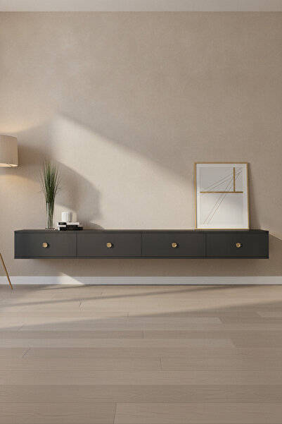 zetuna home TDA2401AG ZUZU DOUBLE DUVARA MONTAJ TV STAND ANTRASİT - GOLD 240CM