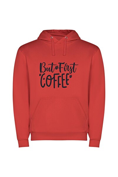 iLovePrints Black Ink Coffee Elegance Φούτερ με κουκούλα σε χρώμα Κόκκινο