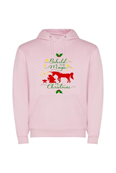iLovePrints Merry Mystic Christmas Magic Φούτερ με κουκούλα σε χρώμα Ροζ