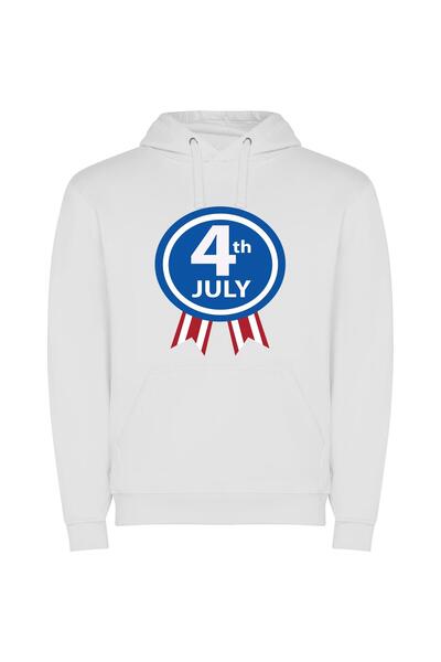 iLovePrints Ribboned Independence Badge Φούτερ με κουκούλα σε χρώμα Λευκό
