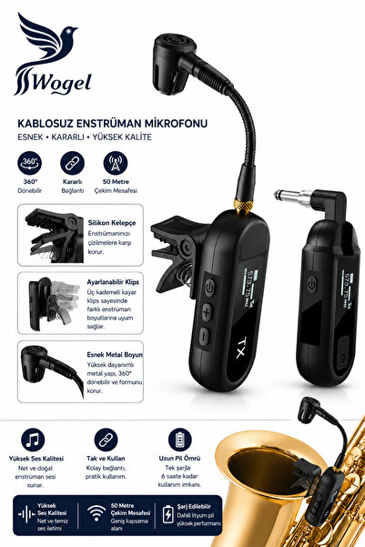 WOGEL M-03 KABLOSUZ WİRELESS KLARNET SAKSAFON ÜFLEMELİ ENSTRÜMAN Kıskaçlı Nef...