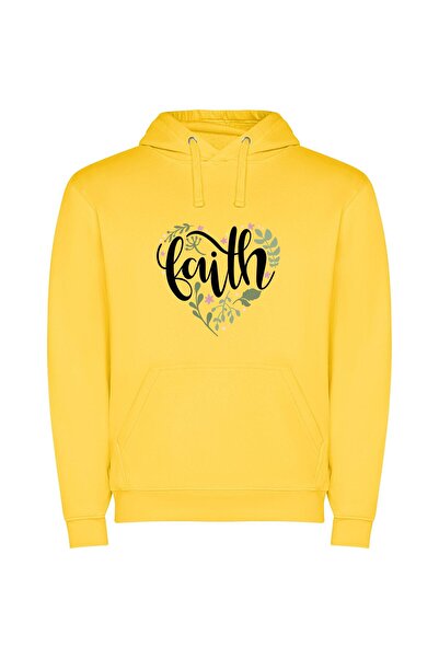 iLovePrints Floral Faith Lettering Φούτερ με κουκούλα σε χρώμα Κίτρινο