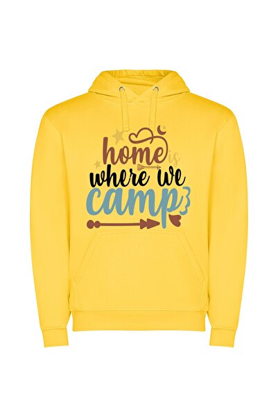 iLovePrints Camping: Home Away from Home Φούτερ με κουκούλα σε χρώμα Κίτρινο