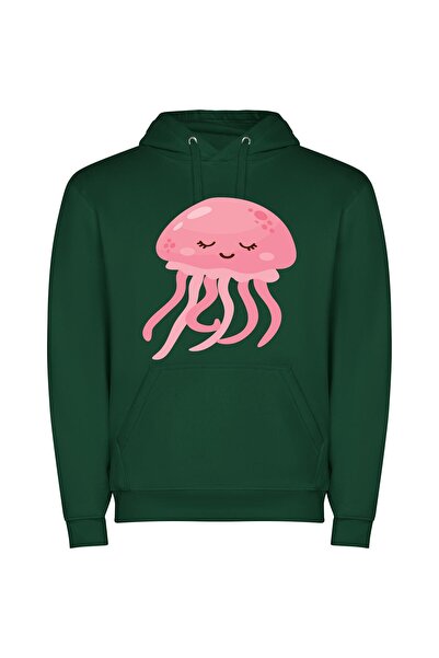 iLovePrints Jellyfish Extravaganza Φούτερ με κουκούλα σε χρώμα Πράσινο