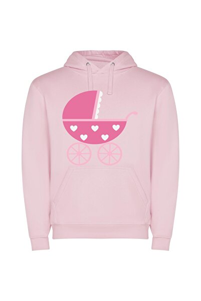 iLovePrints Charming Heart-Studded Baby Carriage Φούτερ με κουκούλα σε χρώμα Ροζ