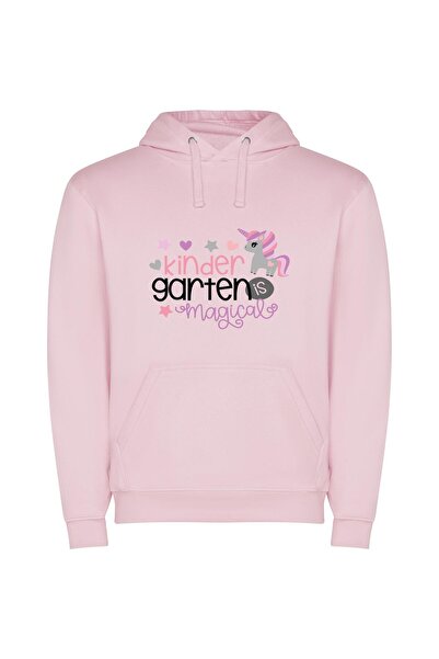 iLovePrints Enchanting Unicorn Garden Φούτερ με κουκούλα σε χρώμα Ροζ