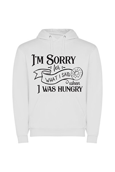 iLovePrints Hungry Thoughts, Full Apologies Φούτερ με κουκούλα σε χρώμα Λευκό