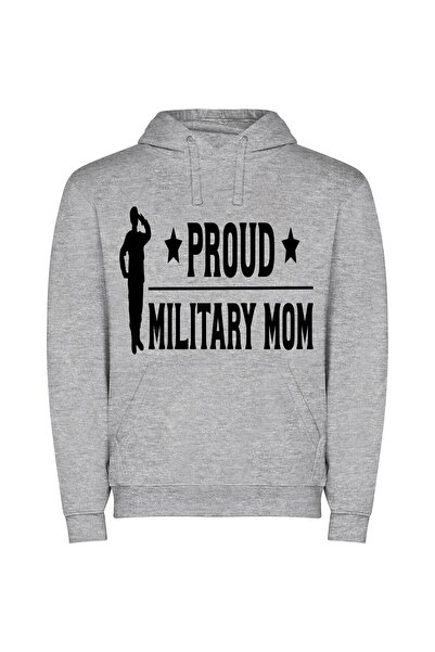 iLovePrints Proud Military Mom Portrait Φούτερ με κουκούλα σε χρώμα Γκρι