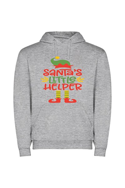 iLovePrints Santa's Merry Little Assistant Φούτερ με κουκούλα σε χρώμα Γκρι