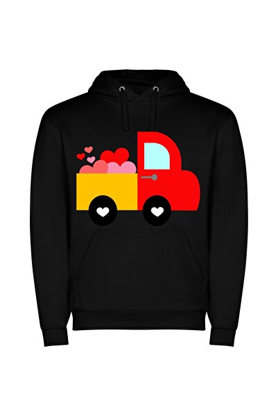 iLovePrints Heart-Filled Truck in Color Φούτερ με κουκούλα σε χρώμα Μαύρο