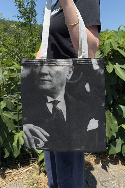 ZipZap Atatürk V2 Τσάντα υφασμάτινης εκτύπωσης από καμβά διπλής όψης για καλο...