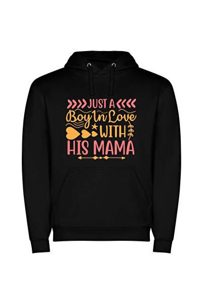 iLovePrints Devoted Mama's Boy Φούτερ με κουκούλα σε χρώμα Μαύρο
