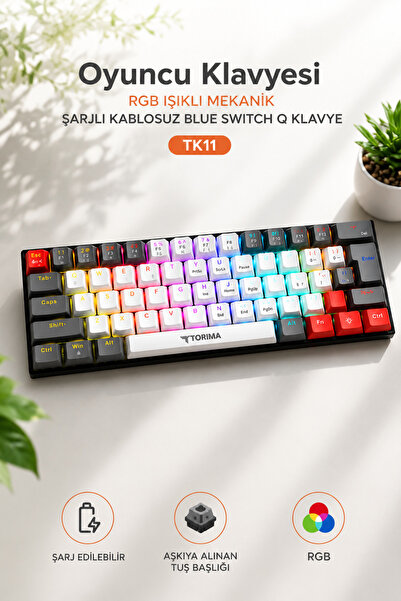 Yenilig Oyuncu Klavyesi RGB Işıklı Mekanik Şarjlı Kablosuz Blue Switch Q Klav...