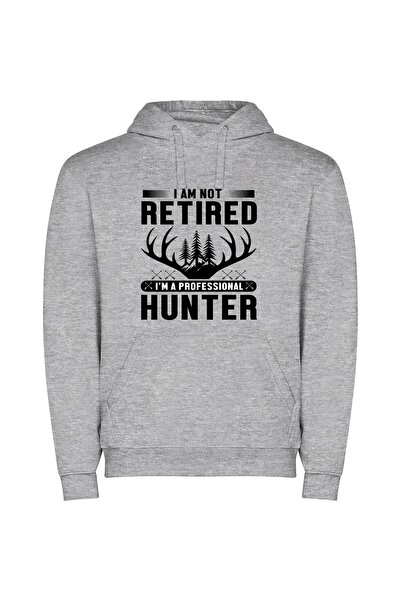 iLovePrints Savage Pursuit: Professional Hunter Φούτερ με κουκούλα σε χρώμα Γκρι