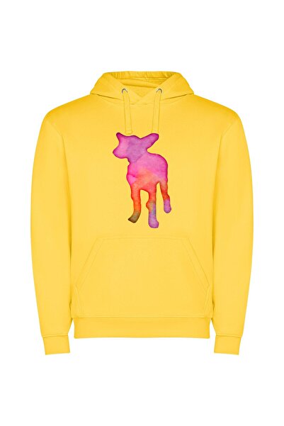 iLovePrints Shadowy Watercolor Deer Φούτερ με κουκούλα σε χρώμα Κίτρινο