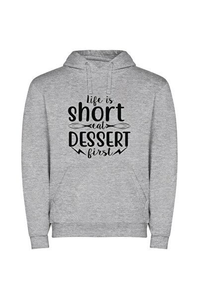 iLovePrints Savor Desserts, Embrace Life Φούτερ με κουκούλα σε χρώμα Γκρι