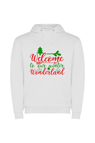 iLovePrints Winter's Enchanted Welcome Φούτερ με κουκούλα σε χρώμα Λευκό