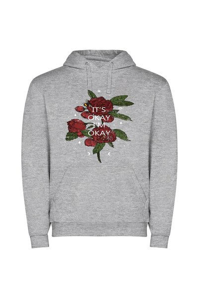 iLovePrints Okay Blooming Serenity Φούτερ με κουκούλα σε χρώμα Γκρι