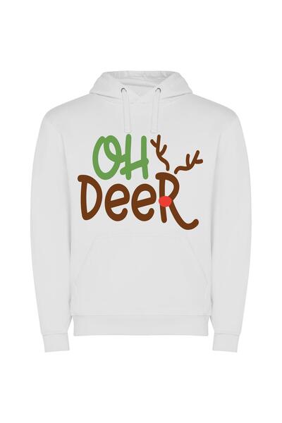 iLovePrints Antlered Cheery Logo Design Φούτερ με κουκούλα σε χρώμα Λευκό