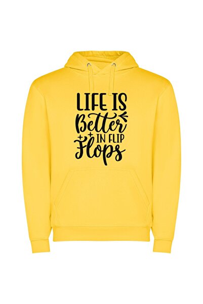 iLovePrints Flipping Through Life's Joys Φούτερ με κουκούλα σε χρώμα Κίτρινο