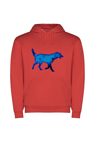 iLovePrints Digital Blue Animal Elegance Φούτερ με κουκούλα σε χρώμα Κόκκινο