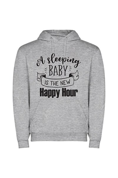 iLovePrints Blissful Slumber: New Happy Φούτερ με κουκούλα σε χρώμα Γκρι